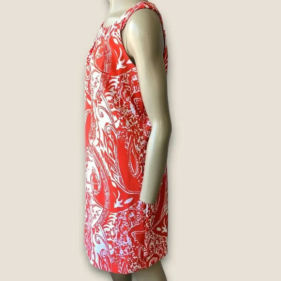 Perceptions New York Paisley Sleeveless Shift Tank Dress Stretchy Size 12 Coral - Picture 3 of 14